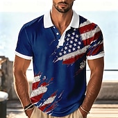 2026 250:e Herrarnas Amerikanska US Flagga Hawaiianska Polo T-shirts Kort Ärmar Polo T-shirts Kragade Skjortor Avslappnad Athleisure Daglig Användning Semester Kläder 3D Tryck Knappar Andningsbar