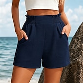 abordables Pantalones cortos bermudas-Mujer Pantalones cortos Burmuda Pantalones cortos de playa Vacaciones Básico Corto Alta cintura Casual Playa Vacaciones Negro Azul Oscuro Verde Militar Albaricoque Verano