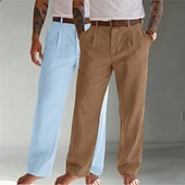 baratos Clássico-Homens Calças de linho Calças Calça verão Calças largas Calças de praia Bolsos Tecido Conforto Respirável Comprimento total Casual Diário Ao ar livre Moda Negócio Bege + preto Branco+Azul Marinho Sem