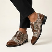 abordables Zapatos Declaración-Zapatos Oxford marrones con estampado paisley para hombre, zapatos de vestir con cordones, puntera brillante, calzado elegante para bodas, banquetes, fiestas y ocasiones especiales.