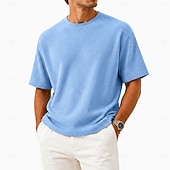 economico T-shirt in maglia waffle-Per uomo Camicia a nido d'ape Maglietta Camicia a Maniche Corte Manica Corta Girocollo Estate Primavera Tinta unica Streetwear Elegante Casual Girocollo Puro Casuale Quotidiano All'aperto Verde Blu
