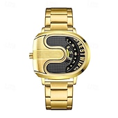 abordables Quartz Watches-Men's Luxury Gold Watch Creative Unique Design Rolling Disc Dial Futuristic Cyberpunk Style Stainless Steel Band Waterproof Fashion Cool Casual Wristwatch Gifts for Men