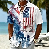  4th of July 2026 250th Men's Guitar American Flag Shirt Summer Shirt Button Up Shirt Short Sleeve Patriotic Outdoor Festival Summer Spring Turndown 3D Print Collared Shirts Blue Blue 3# Blue 2# Blue