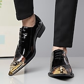 tanie Loafery-Męskie czarno-brązowe abstrakcyjne buty typu derby z metalowym noskiem, eleganckie buty sznurowane dla stylowych mężczyzn, na wesela, imprezy, bale maturalne i występy sceniczne