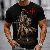  Homens Cavaleiros Templários Cruz Camiseta Manga Curta Camiseta Impressão 3D Gola Redonda Camisa Religioso Rua Dark Party Preto Vinho cáqui Todas as Estações Roupa S M L XL XXL XXXL