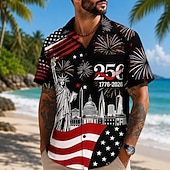  2026 250. męska koszulka z flagą USA 1776 letnia koszulka z guzikami z krótkim rękawem patriotyczna na świeżym powietrzu festiwal lato wiosna odwrócona 3D nadrukowane koszule z kołnierzykiem