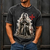  Homens Cavaleiros Templários Camisa Acid Wash Camiseta pesada Manga Curta Camiseta DTG Gola Redonda Camisa Moda Diário Retro Vintage Rua Feriado Azul Preto Verde Primavera Verão Roupa S M L XL XXL