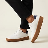 preiswerte Lässige Sneakers-Weiße, flache Herren-Sneaker zum Schnüren, lässige, minimalistische Laufschuhe mit gepolsterter Gummisohle für Alltag, Reisen, Pendeln und Wochenendausflüge.