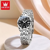 economico Orologi al quarzo-Orologio da donna Olevs, cinturino in acciaio inossidabile argentato, quadrante nero, numeri arabi, orologio analogico al quarzo con datario, impermeabile, orologio elegante da donna.