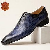 economico Scarpe Eleganti Classiche-Scarpe eleganti Oxford da uomo blu navy con texture, punta affusolata, scarpe formali alla moda per gentiluomini, adatte per lavoro, matrimoni, feste serali e occasioni eleganti.