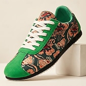 cheap Casual Sneakers-Men's Green Patterned Lace-Up Sneakers Fashion Casual Low Top Walking Shoes Lightweight Streetwear Trainers for Men, Ideal for Daily Wear, Travel, Weekend Outings and Casual City Looks