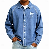 baratos Camisas casuais inteligentes masculinas-Camisa masculina Softfade™, camisa casual, lavagem ácida, tingida em preto, bordô, verde, azul claro, manga comprida, lisa, gola, casual, para uso diário, bolso frontal, vestuário, elegante, moda