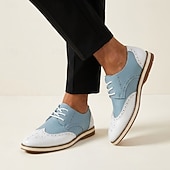 cheap Casual Lace-Up Shoes-Men's Two Tone Wingtip Oxford Shoes, Lace-Up Brogue Dress Shoes, Vintage Formal Shoes for Wedding, Office, Party