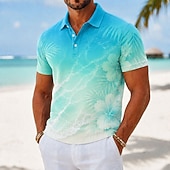 abordables Polo hawaïen pour homme-Homme Fleuri Polos Hawaïens Manche Courte Polos Chemises à Col Occasionnel Athleisure Vêtements de vacances Impression 3D Boutons Maille Respirante Printemps &amp; Été Bleu Marron Bleu ciel
