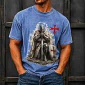  Homens Cavaleiros Templários Camisa Acid Wash Camiseta pesada Manga Curta Camiseta DTG Gola Redonda Camisa Moda Diário Retro Vintage Rua Feriado Azul Preto Verde Primavera Verão Roupa S M L XL XXL