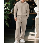 cheap Tracksuits-Men's Tracksuit Jogging Suit Workout Suits Drawstring with Pocket Solid Colored Athletic Clothing Set Fall Black White Outdoor Travel Sports Windproof Warm Breathable Long Sleeve Sport Activewear