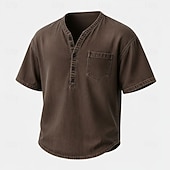 cheap Casual Henley Tee-Men's Henley Shirt Short Sleeve Plain Solid Retro Vintage Casual Vintage Style Garment Dyed Distressed Henley Casual Spring &amp; Summer Summer Spring Blue Khaki Black Henley T-Shirt
