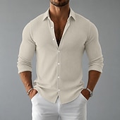 abordables Camisas informales elegantes para hombre-Hombre Camisa Camisa casual Camisa de Pana Abotonar la camisa Negro Blanco Azul Marino Morado Verde Trébol Manga Larga Plano Cuello Camisero Cuello Italiano Casual Diario Ropa Elegante Moda Casual