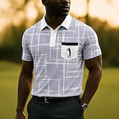 cheap Men's Golf Polo-Men's Geometic Golf Sports Polo Shirts Short Sleeve Polo Shirts Collared Shirts Casual Athleisure 3D Print Buttons Breathable Mesh Spring &amp; Summer White Purple Green
