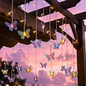 abordables Lampes d’extérieur solaires-Guirlande lumineuse solaire d'extérieur étanche, 10 m, 40 gouttes, motif papillon, avec télécommande, idéale pour décorer balcon, terrasse, jardin, mariage, Noël, chambre, fête d'été (200 LED).