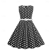 cheap Dresses-1950s Retro Vintage Rockabilly Tea Length Dress Swing Dress Flare Dress Sleeveless Polka dots Fit &amp; Flare Fancy Dress Girls' Masquerade Tea Party Casual Daily Kid's Dress Belt Spring &amp; Summer