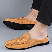 baratos Socas e Mules para Homem-Mocassins masculinos bege perfurados, modelo slip-on, leves e confortáveis, ideais para uso diário, viagens, dirigir e momentos de lazer no verão.