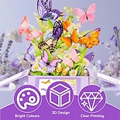  3D-Pop-up-Geburtstagskarte mit Schmetterlingsmotiv für Frauen, lila Blumenboxkarte mit Gänseblümchen, einzigartige Grußkarte mit Schmetterlingsgartenmotiv für Mama, Oma, Schwester, Freundin, inklusive