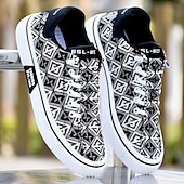 preiswerte Lässige Sneakers-Bedruckte Herren-Sneaker aus Canvas mit Schnürung, lässige Retro-Sneaker mit niedrigem Schaft für Streetwear, Musikfestivals, Reisen und den Alltag