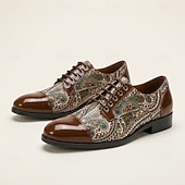abordables Zapatos Declaración-Zapatos Oxford marrones con estampado paisley para hombre, zapatos de vestir con cordones, puntera brillante, calzado elegante para bodas, banquetes, fiestas y ocasiones especiales.