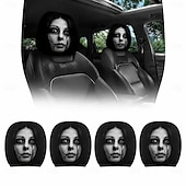  Conjunto de 2/4 capas engraçadas e assustadoras para encosto de cabeça de carro, com design de rosto horripilante. Ideal para pegadinhas nos bancos dianteiros, Halloween ou como presente de brincadeira. Capa de assento automotiva durável e elástica.