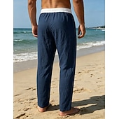 preiswerte Vakantie-Men's Linen Pants Trousers Summer Pants Beach Pants Drawstring Pocket Elastic Waist Color Block Comfort Breathable Knee Length Daily Outdoor Beach Vacation Fashion Black White Inelastic