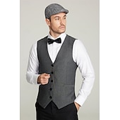 baratos Men's 1920s Costumes-Roaring 20s 1920s Retro Vintage Outfits Waistcoat Accesories Set Gentleman Gangster Fancy Dress Men's Halloween Carnival New Year Carnival Party / Evening Masquerade Adults' Cravat Vest Hat