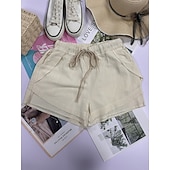 cheap Hot Shorts-Women's Cotton Shorts Fashion Streetwear Casual Short High Waist Plain Pocket Elastic Waistband Comfy Comfort Soft Stretchy Outdoor Vacation Street Dark-Gray Apricot Khaki Black Summer Spring Loose