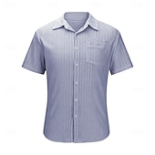 cheap Men's Smart Casual Shirts-Men's Shirt Ribbed Knitted Casual Shirt Button Up Shirt Pink Navy Blue Green Light Blue Short Sleeve Vertical Stripes Shirt Collar Casual Daily Front Pocket Clothing Apparel Elegant Fashion Casual