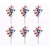  July 4th Patriotic Outdoor Decoration, 6pcs Red, White & Blue Artificial Flowers, Outdoor Faux Floral Arrangements for Independence Day, Memorial Day, Anniversary, Courtyard, Porch, Dining Table