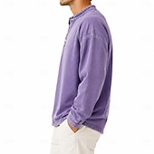 お買い得  カジュアルヘンリーTシャツ-男性用 ヘンリーシャツ Tシャツティー 長袖 平織り ビンテージ レトリ／ヴィンテージ カジュアル ガーメントダイ 色褪せた ヘンリーカラー ヘンリー カジュアル 春 秋 オールシーズン パープル ヘンリーTシャツ