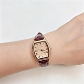 cheap Quartz Watches-Women's Vintage Watch Retro Elegant Gold Tonneau Case Quartz Wristwatch with Brown Leather Strap Roman Numeral Small Face Dress Watch for Ladies Girls Gift