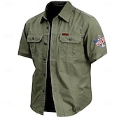 abordables camisas occidentales de los hombres-Hombre 4 de julio, 250 aniversario de Estados Unidos Ancla Bandera estadounidense Camisa de trabajo de algodón camisa occidental Camisa cargo Manga Corta ejército militar Patriótico Casual Para