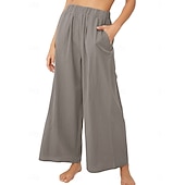 abordables pierna ancha y cintura alta-Mujer Algodón Perneras anchas Moda Ropa de calle Casual Longitud total Alta cintura Plano Bolsillo Cintura elástica Confortable Comodidad Suave Elástico Exterior Vacaciones Calle Azul Piscina