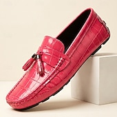voordelige Casual loafers-Rode heren loafers met krokodillenprint en kwastjes – elegante geklede schoenen, ademend leren instapmodel – geschikt voor kantoor, avondfeesten en speciale gelegenheden