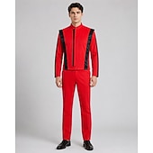 baratos Trajes Masculinos-Estrela pop dos anos 80 Cantor Fantasia de Jaqueta Vermelha Fantasia fantasia Ícones da Música e do Palco Retro Vintage Anos 80 for Homens Adulto Dia Das Bruxas Carnaval Semana do Livro Festa