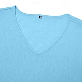 voordelige basis t-shirts-Heren linnen t-shirt met lange mouwen en V-hals, geschikt voor de zomer en lente. &amp;zomerse effen kleur, eenvoudig, alledaagse casual streetstyle, effen, outdoor, casual, lichtblauw, meerblauw, zwart