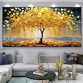 cheap Tree Oil Paintings-Handmade Oil Painting Canvas Wall Art Decoration Golden Money Tree for Home Living Room Decor Rolled Frameless Unstretched Painting