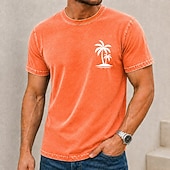 abordables Translation-Homme Tropical Cocotier Chemise délavée à l'acide T-shirt épais Manche Courte T-shirt DTG Col ras du cou Chemise Vacances Hawaïen Quotidien Fête Bleu Rose Claire Orange Printemps &amp; Été Vêtement Tenue