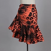 cheap Competition Dress-Leopard Print Latin Dance Dress - Long Mesh Sleeve Performance Wear  Orange &amp; Black Salsa Samba Competition