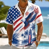  2026 250th Men's Eagle American Flag Coconut Palm Shirt Summer Shirt Button Up Shirt Short Sleeve Patriotic Daily Streetwear Summer Spring Turndown 3D Print Collared Shirts Blue Blue 2