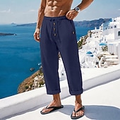 economico Vacanza-Per uomo Pantaloni in cotone e lino Pantaloni Pantaloni Estivi Pantaloni Larghi Pantaloni da Spiaggia Coulisse Elastico in vita Tinta unica Semplice Comodità Traspirante Lunghezza intera Casuale