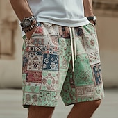 abordables Retro Vintage &amp; Ética-Hombre Boho Bloque de color Retazos Pantalones cortos de sudor Pantalones cortos de playa Pantalones cortos de felpa Media cintura Étnico Retro Antiguo Casual vacaciones en la playa Impresión 3D
