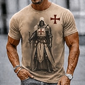  Homens Cavaleiros Templários Cruz Camiseta Manga Curta Camiseta Impressão 3D Gola Redonda Camisa Religioso Diário Rua Feriado Marron cáqui Todas as Estações Roupa S M L XL XXL XXXL