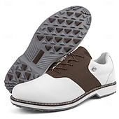 abordables Zapatos de Golf para Hombres-Zapatillas de golf impermeables sin tacos para hombre, con cordones, de microfibra con aspecto de piel y suela de goma antideslizante.